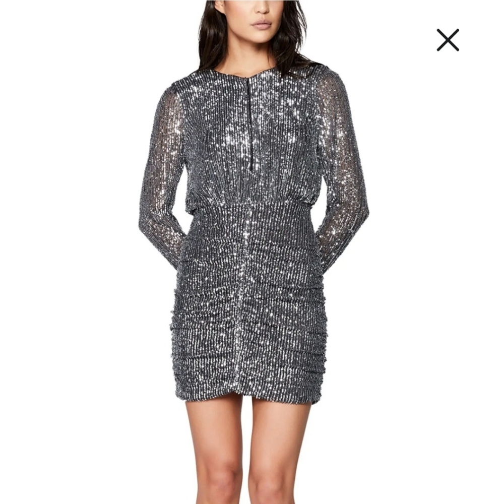 Bardot Silver Sequin Long Sleeve Mini Dress, Size 2 NWT